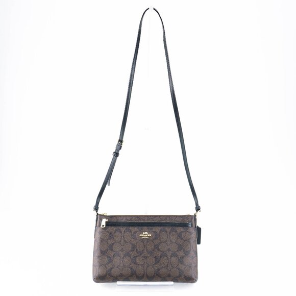 Coach Handbags - COACH Brown Signature Zip File Crossbody Bag